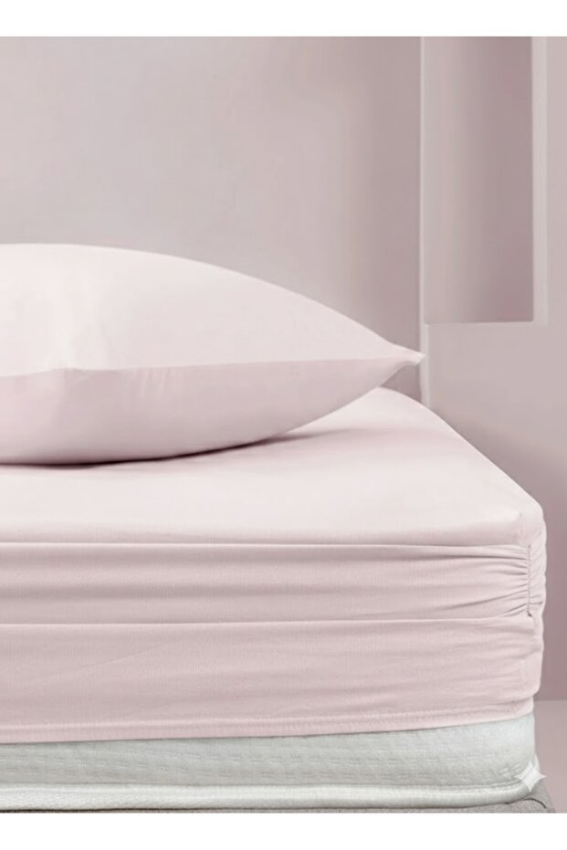 Aura Fitted Combed Cotton Bed Sheet 100*200+30 cm Powder