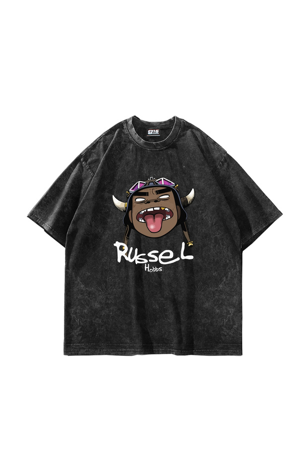 تيشيرت أسود كبير الحجم مطبوع عليه Gorillaz Russel قابل للغسل للجنسين