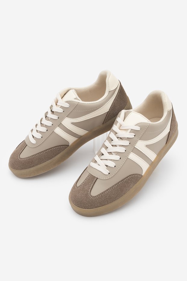 Women's Sneakers Lace-Up Flat Sole Sneakers Tiyone Taupe Suede Ecru