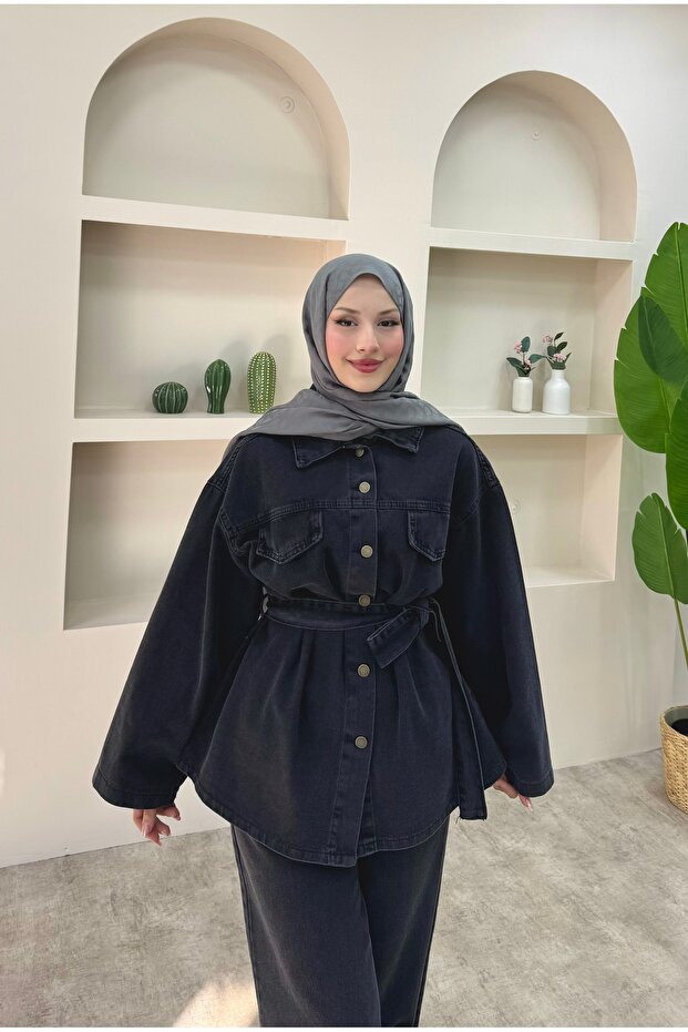 طقم جينز بحزام - 4