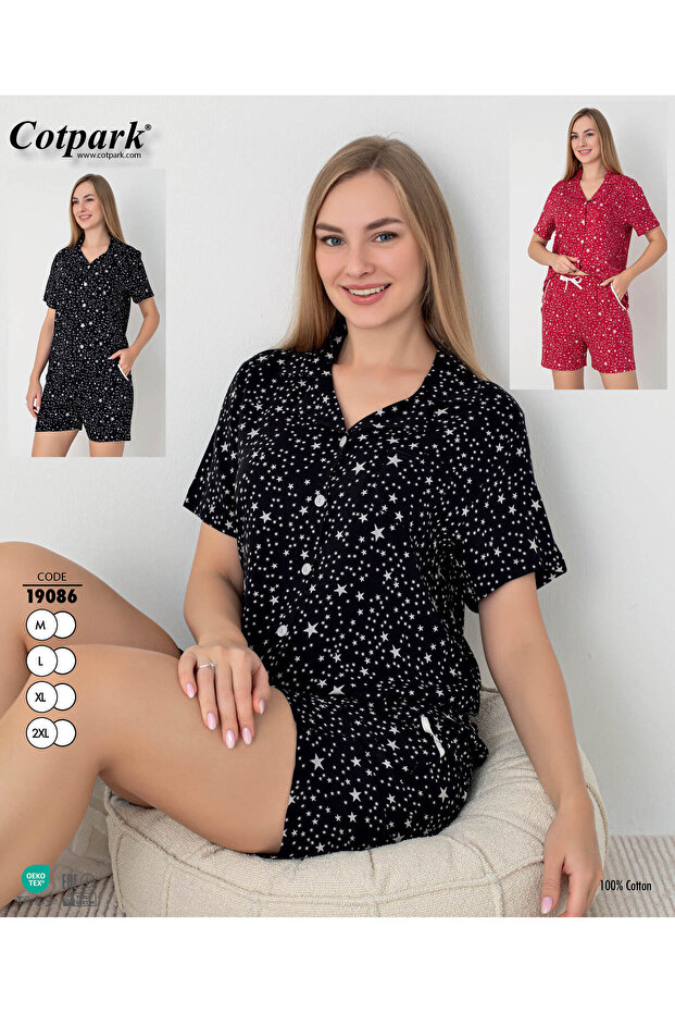 Women's 100% Cotton Short Sleeve Shorts Pajamas Set 19086