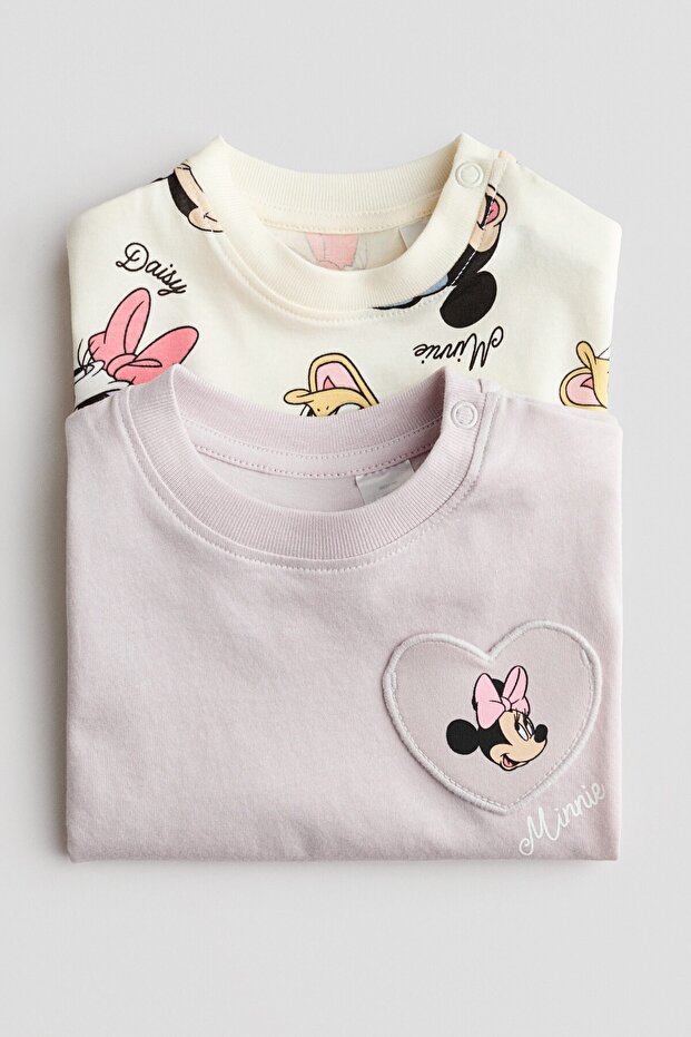 2’li Pamuklu ve Baskılı Tişört - 2