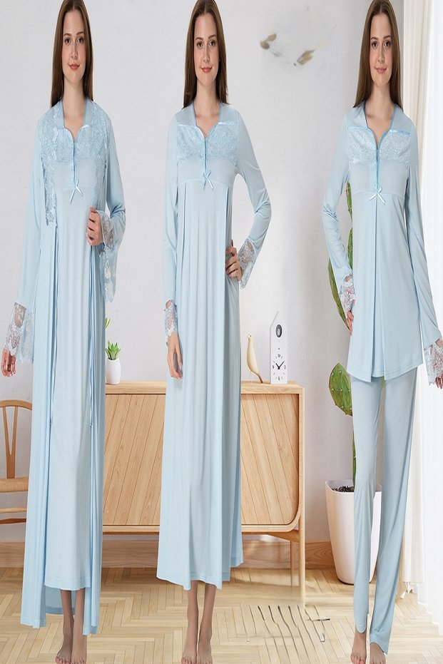 Effortt Women's Maternity Nightgown, Dressing Gown and Pajama Set 4086
