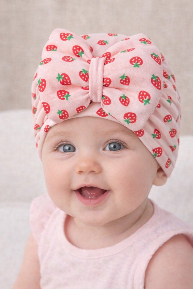 Baby Girl Strawberry Patterned Bonnet Bandana Beanie – Bowknot Cotton Baby Hair Accessory