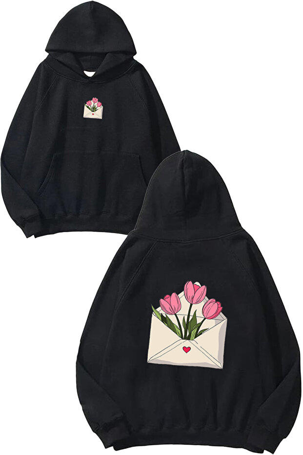 Laleli Letter Design Printed Oversize Black Hooded Sweatshirt