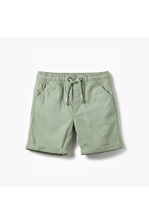 Solid Shorts with Drawstring Closure and Pockets - 2