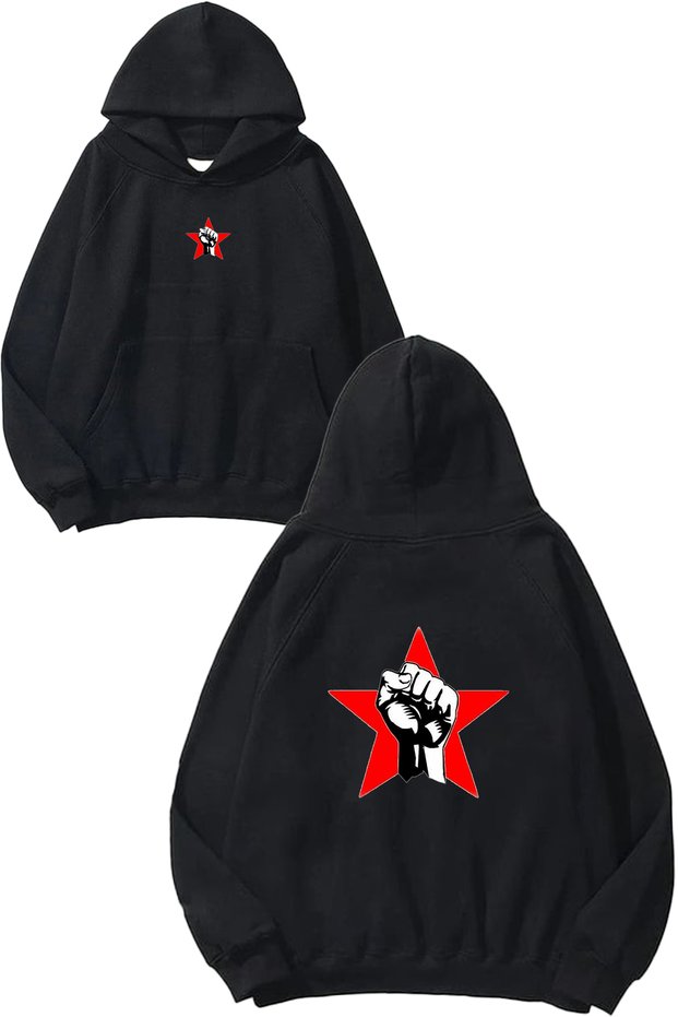 Che Guevera 1 Design Printed Oversize Black Hooded Sweatshirt