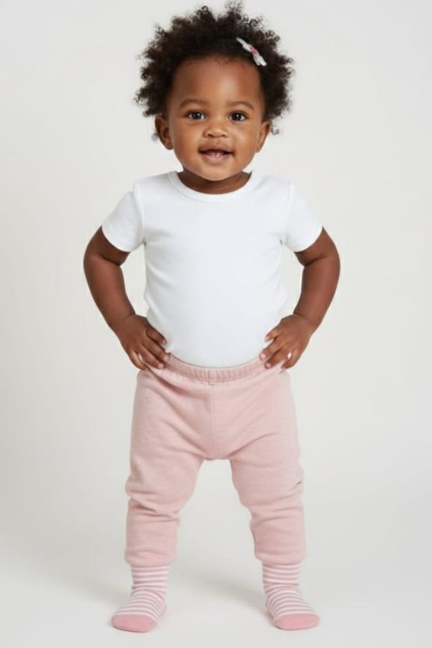 Light Pink Baby Girl 100% Cotton Pants with Self-Sock and Booties - Soft Combed Cotton Baby Bottom Wear