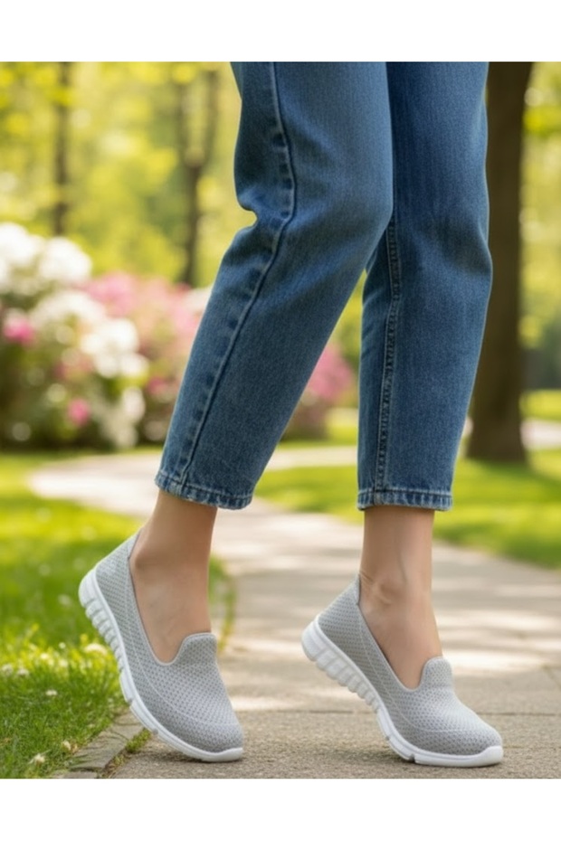 Women's Gray White Memory Orthopedic Lightweight Laceless Comfortable Walking Mom Daily Cloth Sports Shoes