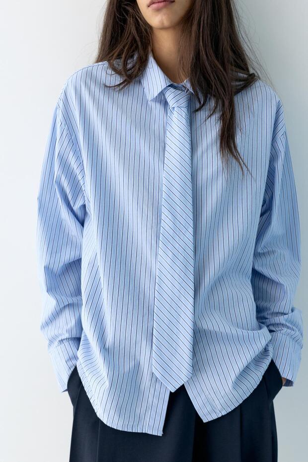 Kravatlı poplin gömlek - 6