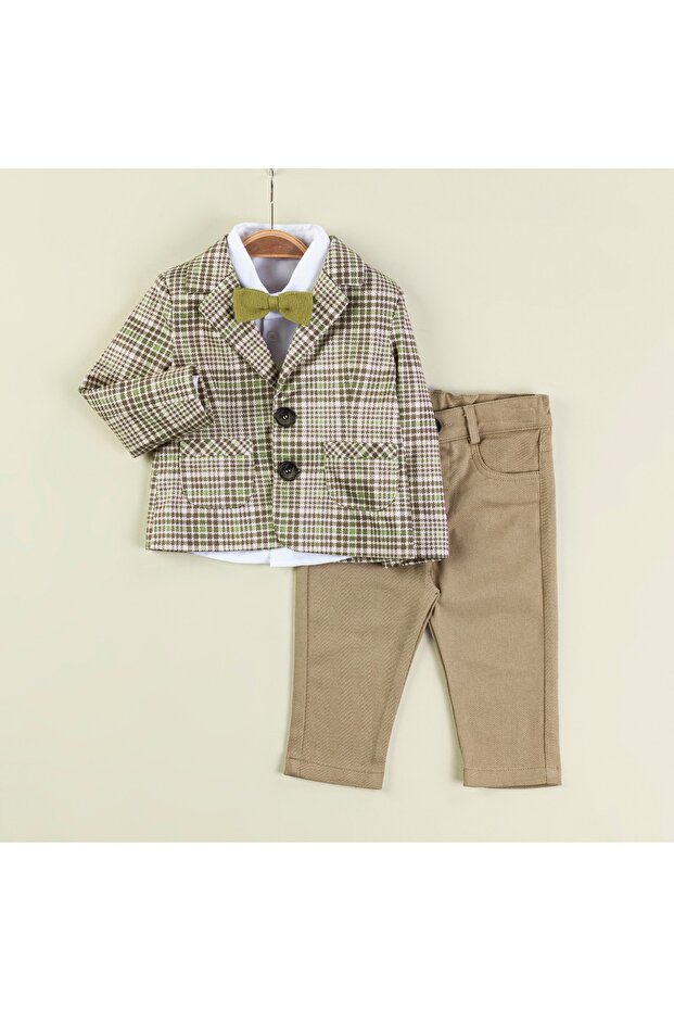 Royal style plaid jacket & shirt & pants boy's 3-piece set