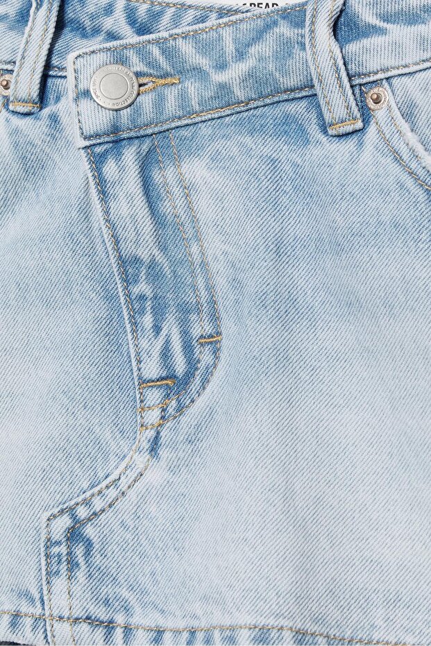 Çapraz belli kot şort etek - 4