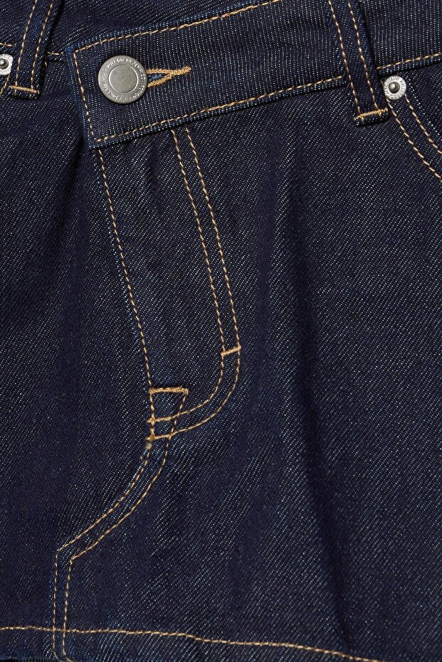 Çapraz belli kot şort etek - 4