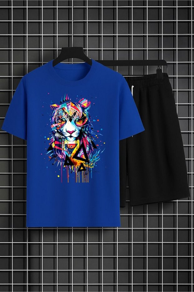 Streetwear Tiger Printed Oversize Unisex T-Shirt Shorts Set – Urban, Summer, Comfortable Fit