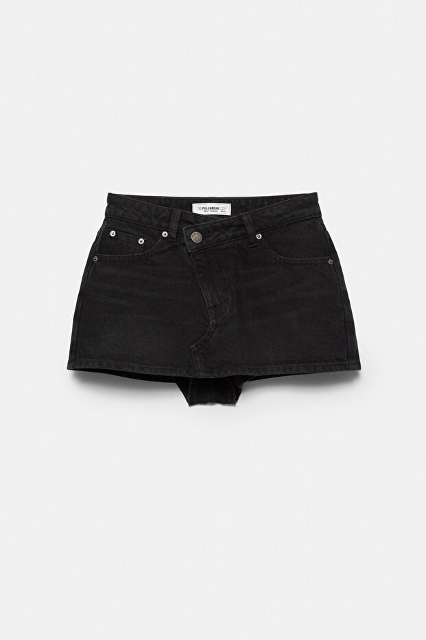 Çapraz belli kot şort etek - 1