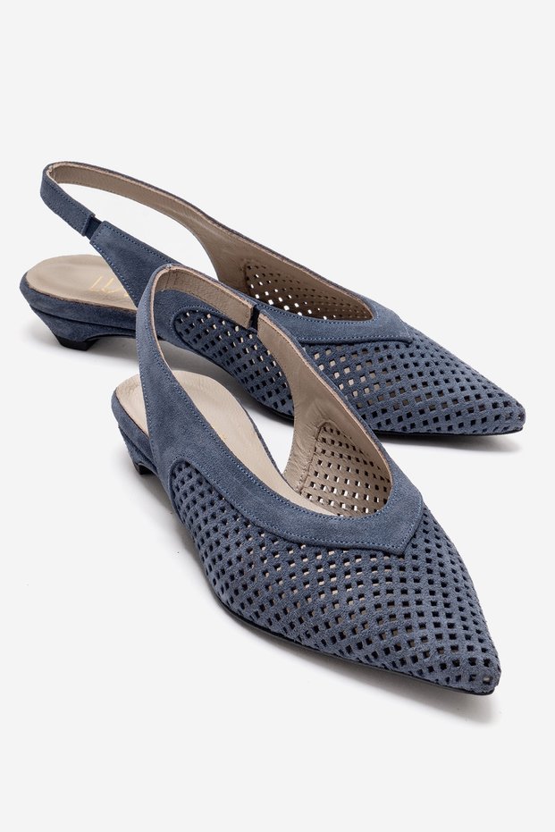 Lieve Kot Blue Suede Genuine Leather Women's Low Heel Shoes