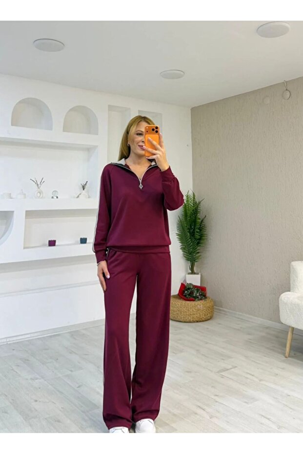 Textured Modal Zipper Stripe Detailed Suit