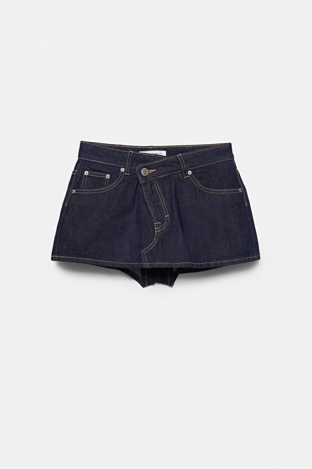 Çapraz belli kot şort etek - 1