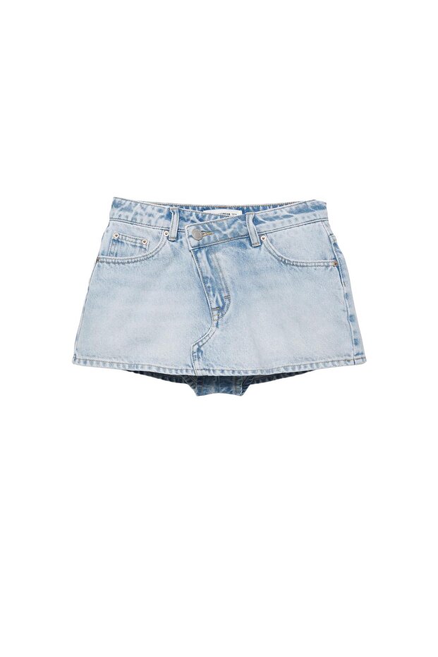 Çapraz belli kot şort etek - 2