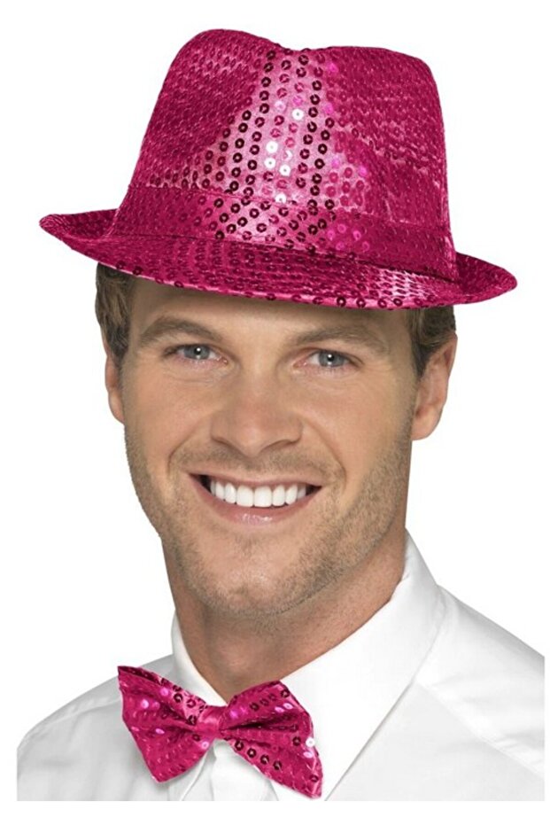 Pink Fedora Hat with Sequins - 2