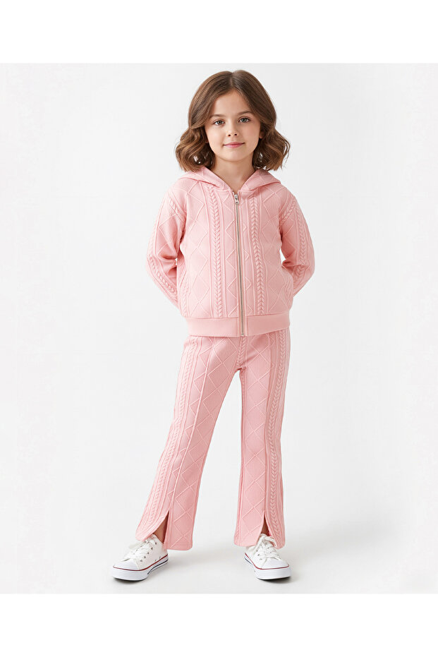 Solid Hooded Jacket & Pant Set - Pink