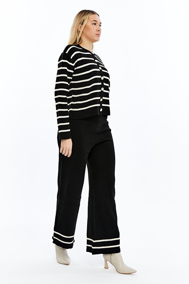 Kadın Çizgili İspanyol Paçalı Triko Takım - 5