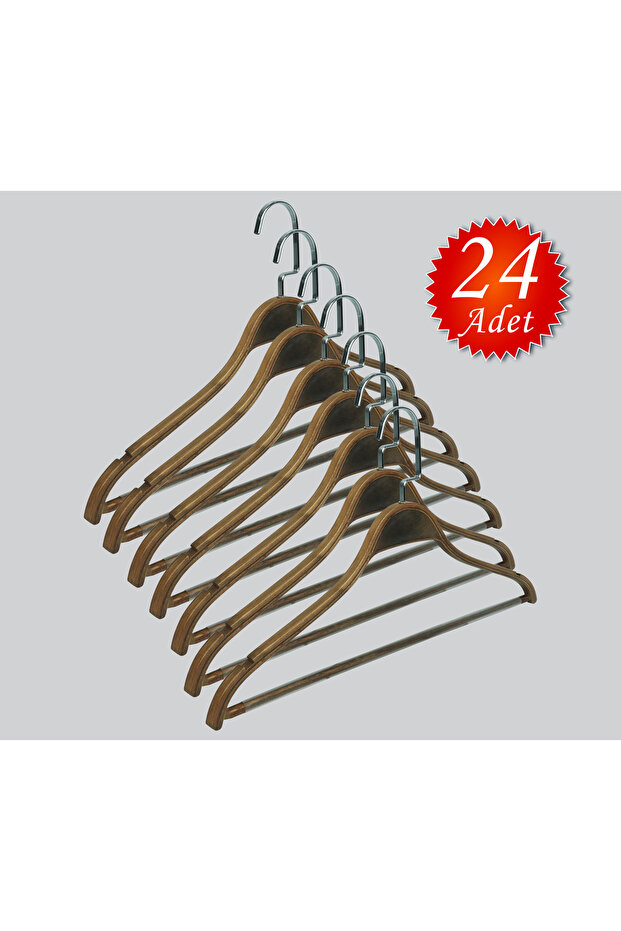 Ahşap Barli Lama Silver Hook Clothes, Blouse and Pants Hanger 24 Pieces