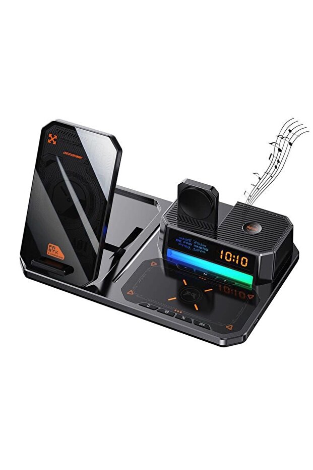 Wireless Charging Station 6 in 1 with Alarm Clock and Speaker