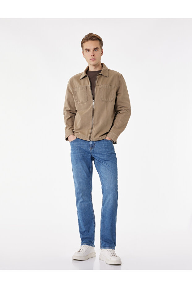 Cotton Straight Leg Regular Waist Straight Fit Jean Trousers - Mark Jean