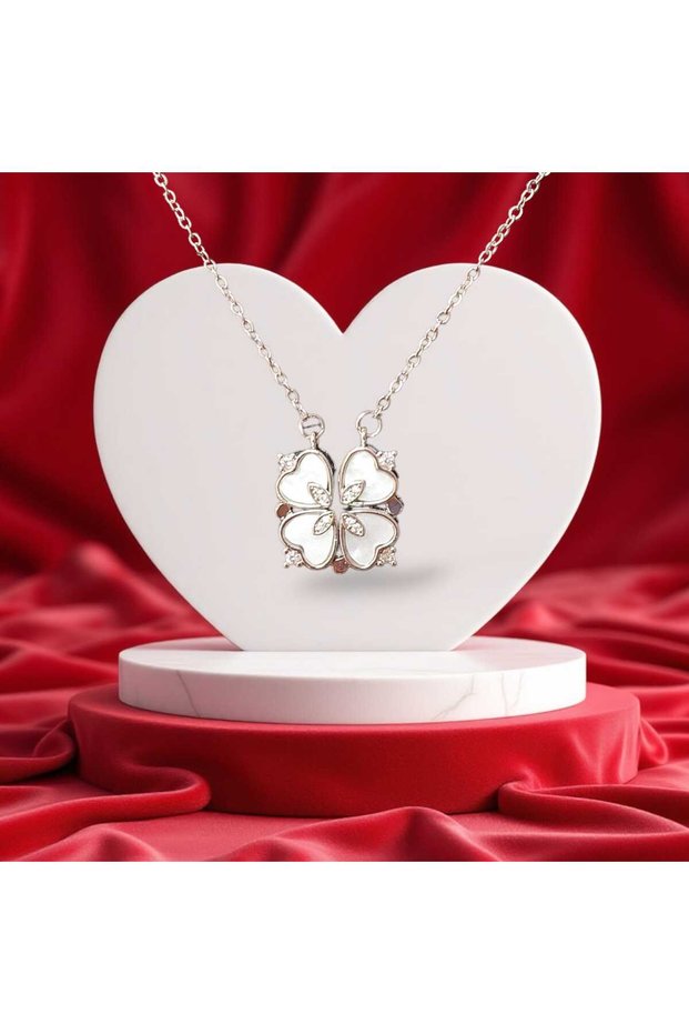 Magnetic Openable Clover and Heart Steel Necklace Valentine's Day Birthday Gift Necklace