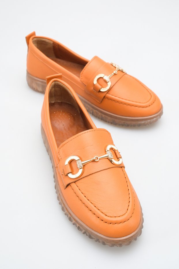 Halivana Tan Leather Women's Loafer with Genuine Buckle Detail, Round Toe, Orthopedic Sole, Casual Shoes