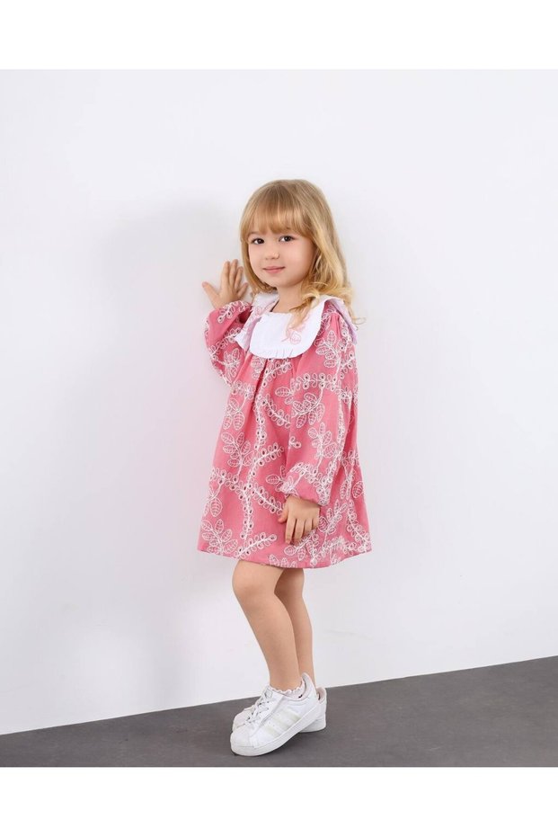 Girls' Festive Embroidered Linen Dress