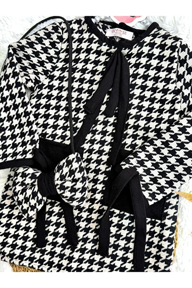 فستان بنقشة مخالب الغراب مع حقيبة - 2