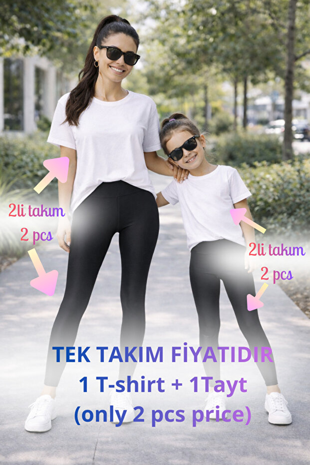 Mother Daughter Mama Min Toparlayıcıi Leggings T-Shirt Combination Single Price Unprinted Plain Oversize