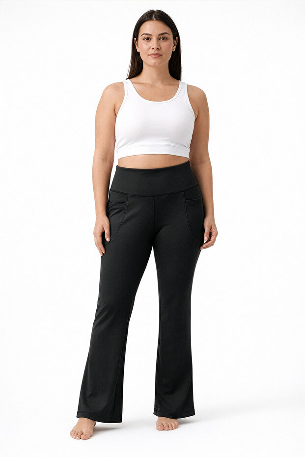 Women's High Waist Pocketed Spanish Leggings Trousers