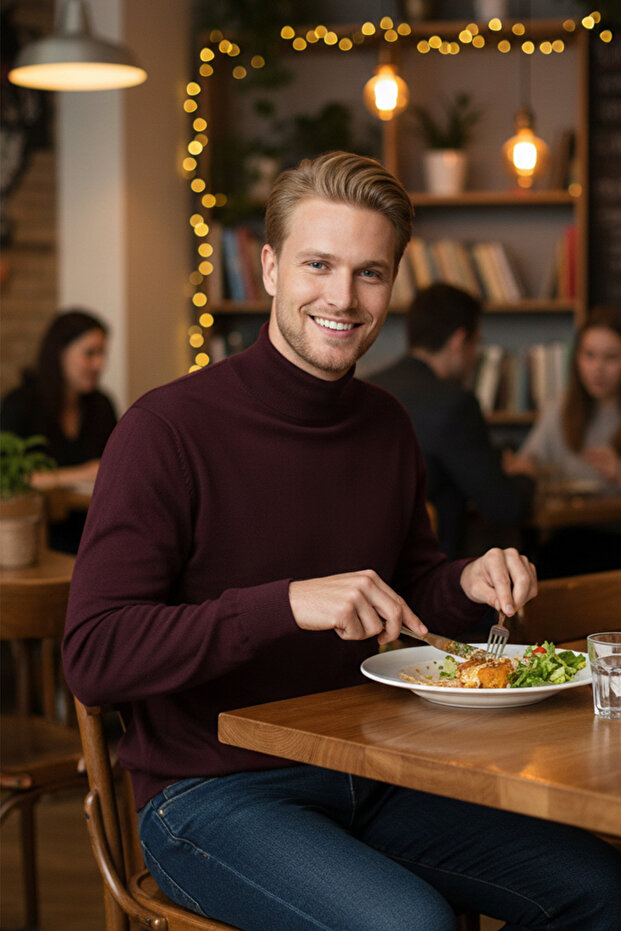Erkek Yarım Balıkçı Yaka Düz Kazak - 3