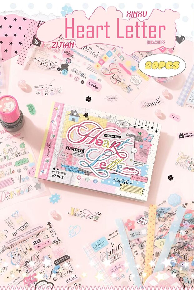 Bullet Journal and Scrapbook Sticker Set - 40 Pieces Heart Letter Y2K and Motto Themed Agenda Decoration