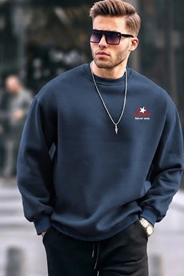 Men's Not Sorry Printed Navy Blue Sweatshirt