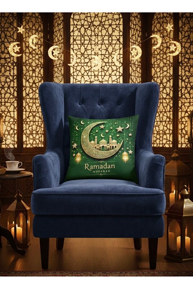 غطاء وسادة مزخرف بطباعة رقمية بتصميم رمضان