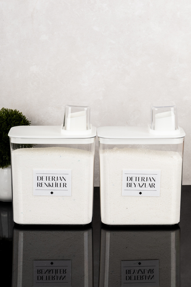 2-Piece 2200 ml Detergent Storage Container Set with Self-Scale Color and White Label Detergent Dispenser Set