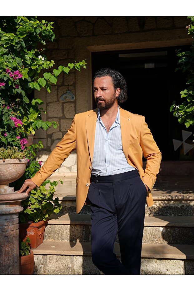 Men's Premium Italian Style Slim Fit Men's Punto Stitched Jacket with Pockets and Half Lining