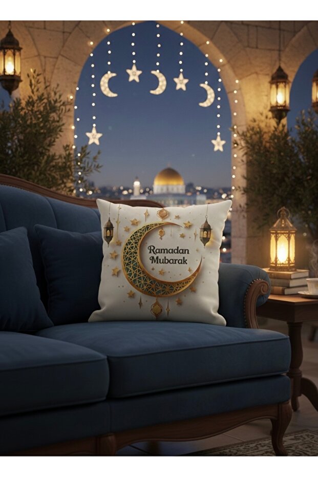 غطاء وسادة مزخرف بطباعة رقمية بتصميم رمضان