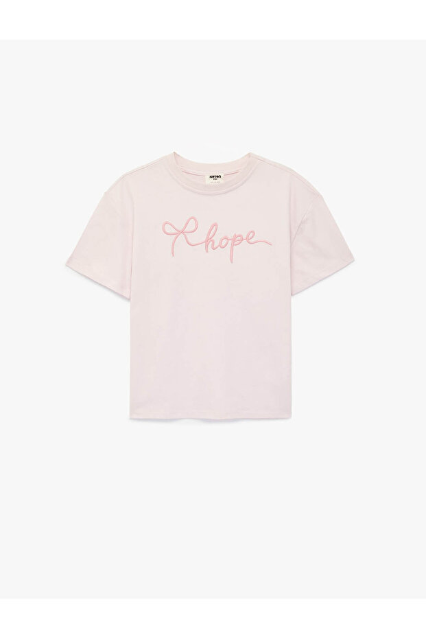 Ribbon Embroidered Pink Girls' T-Shirt 6Skg10054Ak