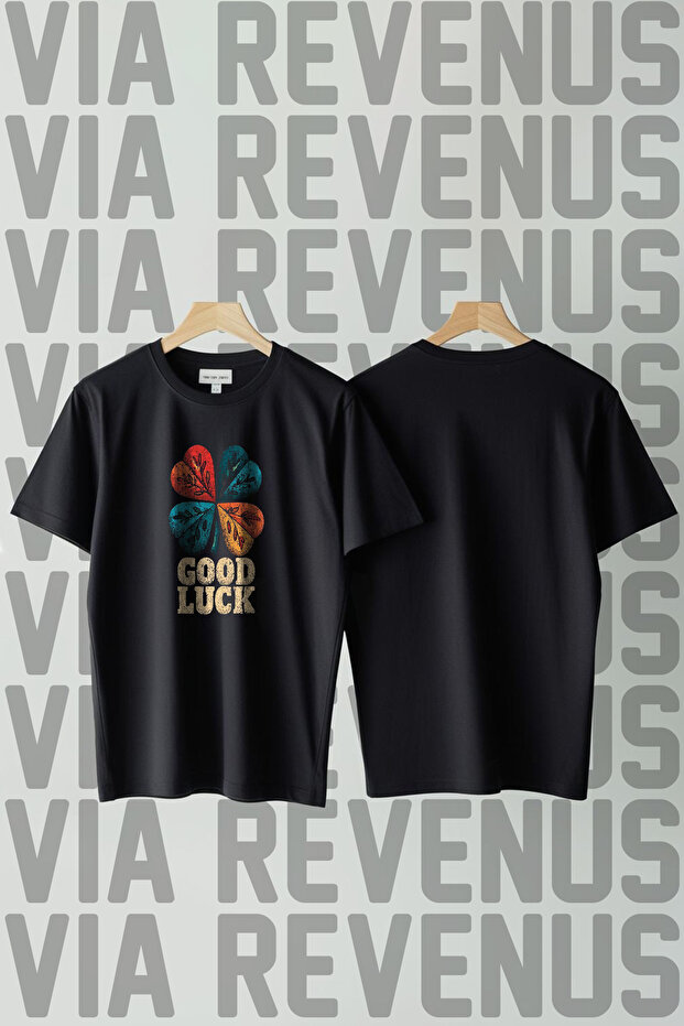Good Luck Printed Crew Neck Wide Fit Unisex Tshirt