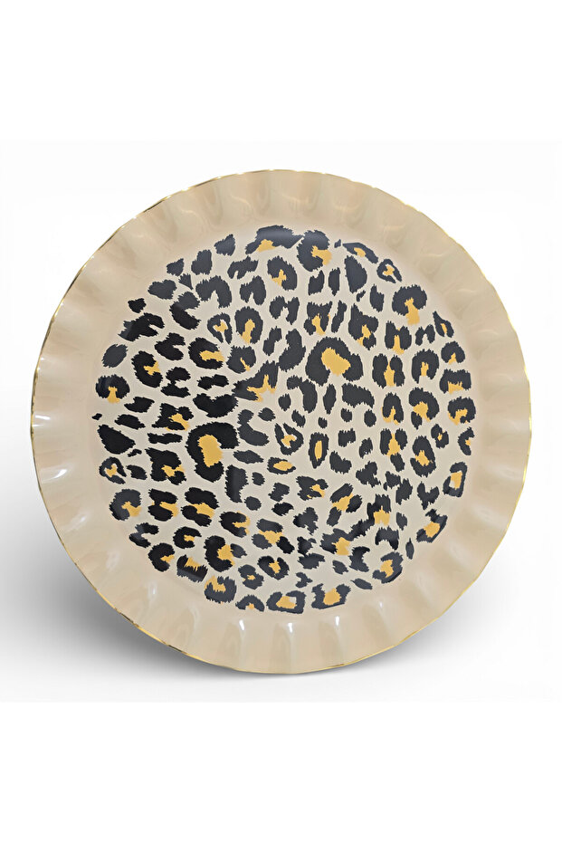 26 cm Leopard Patterned Gold Gilded Glass Serving Plate Set of 6