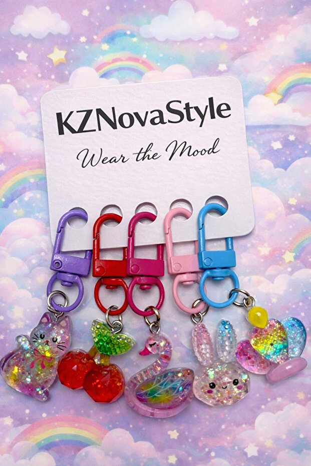 Colorful Figured Keychain Set of 5 |   Simli Cute Design |   Bag & Key Accessory