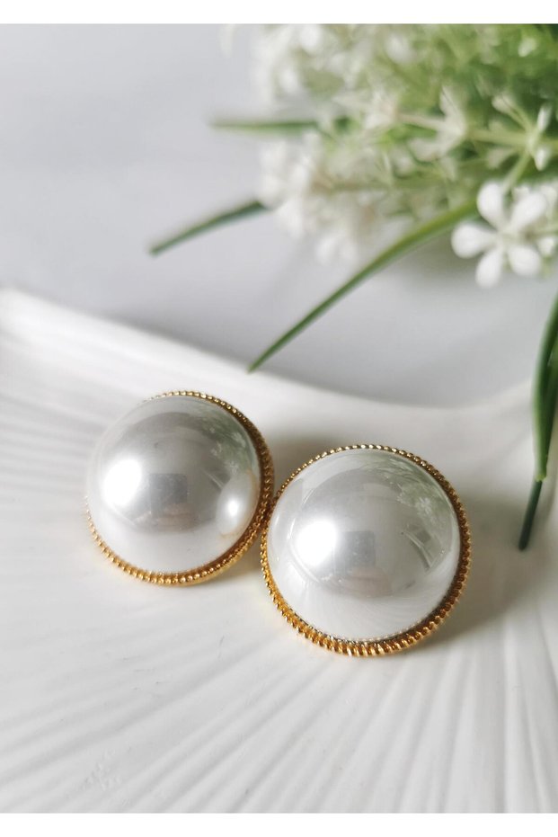 Pearl Detailed Round Earrings Gold