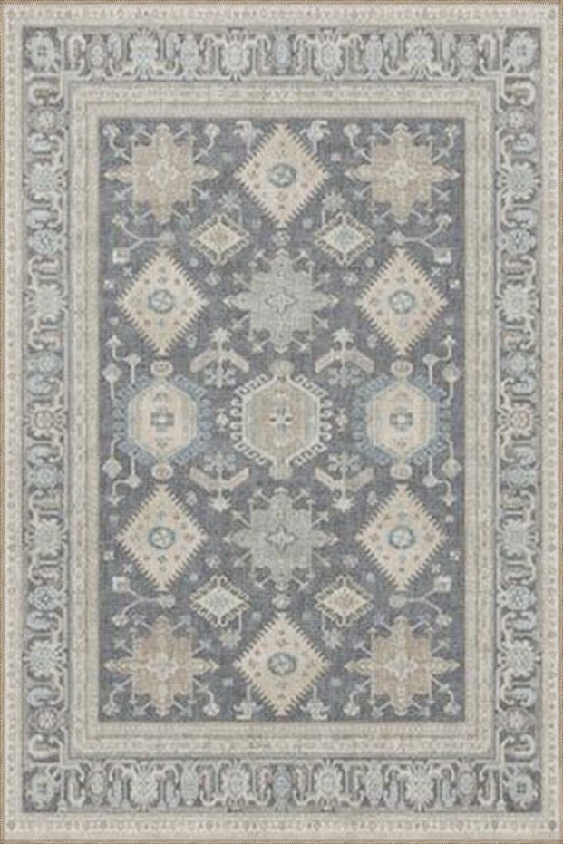 Gray Ethnic Patterned Geometric Woven Base Carpet Miravip8117