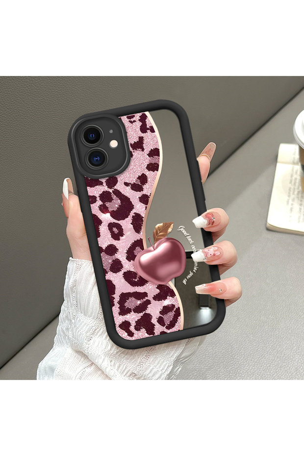 Compatible with iPhone 11, Stylish Leopard Print, Mirrored Silicone Phone Case.