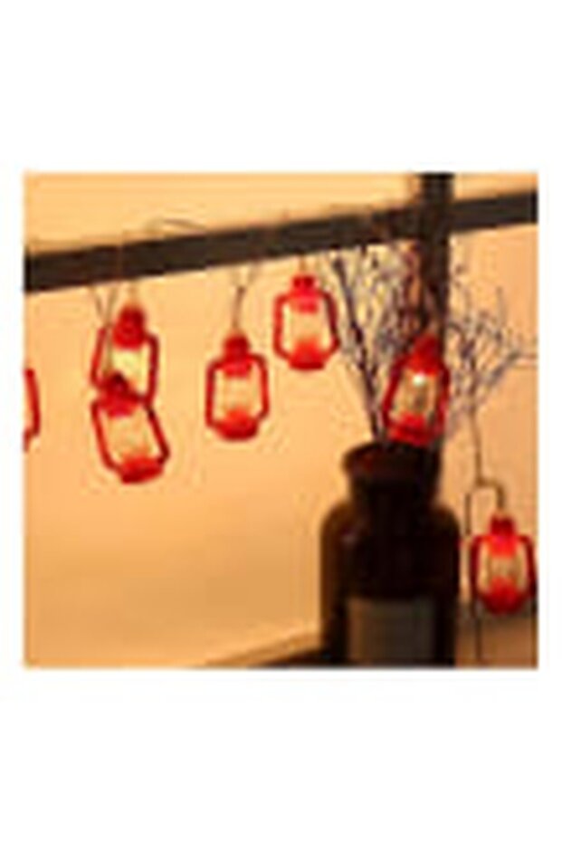 سلسلة إضاءة على شكل فانوس بـ 10 مصابيح LED، ألوان أحمر/شفاف/أصفر دافئ، طول 1.5 متر - 4